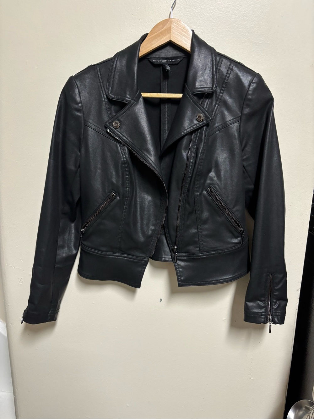 White House Black Market Black Faux Leather Moto Jacket